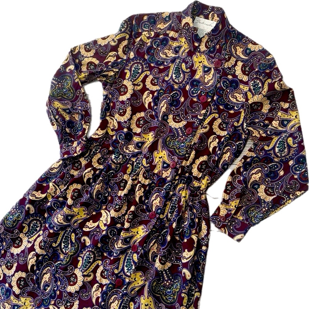Vintage 80s Schrader Paisley Secretary Dress - Picture 3 of 17
